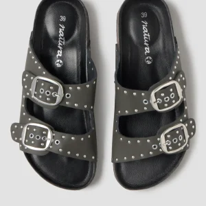 Sandalia doble hebilla ergonómica napa tachuelas