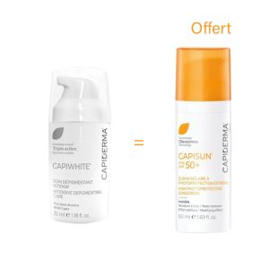 CAPIDERMA Capiwhite soin depigmentant  30 ML Achete + CAPISUN CRÈME INVISIBLE 50+ Offert