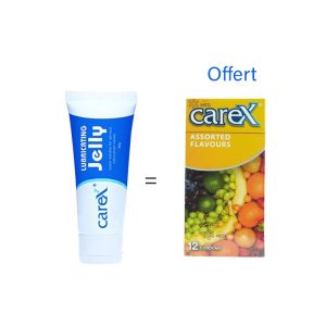 CAREX GEL LUBRIFIANT JELLY 60G Achete + CAREX PRESERVATIF AROMATISÉ X12 OFFERT